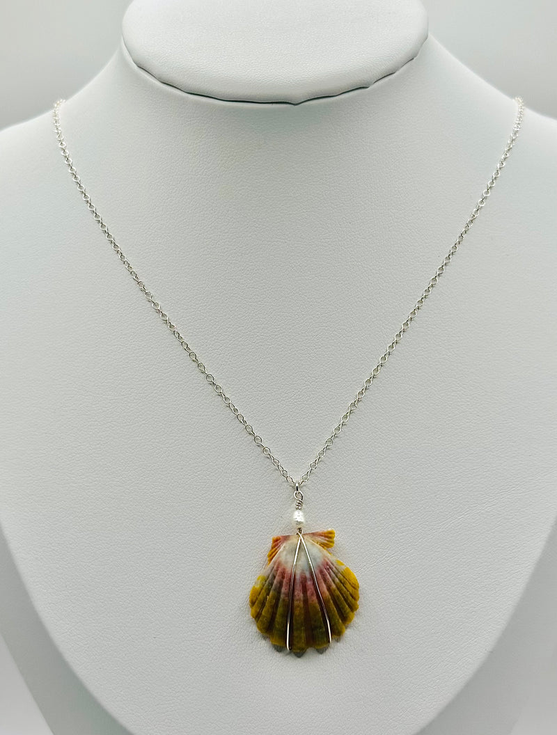 Hawaiian Sunrise Shell with fresh water Pearl (Silver)