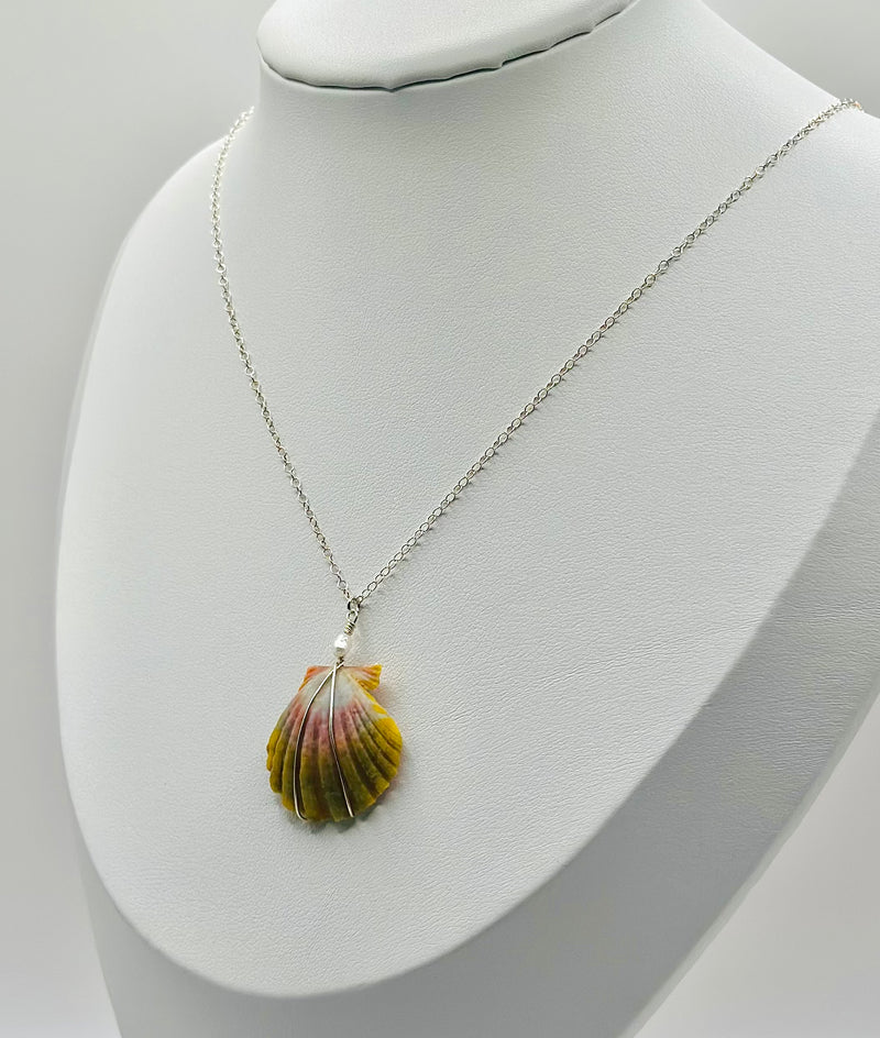 Hawaiian Sunrise Shell with fresh water Pearl (Silver)